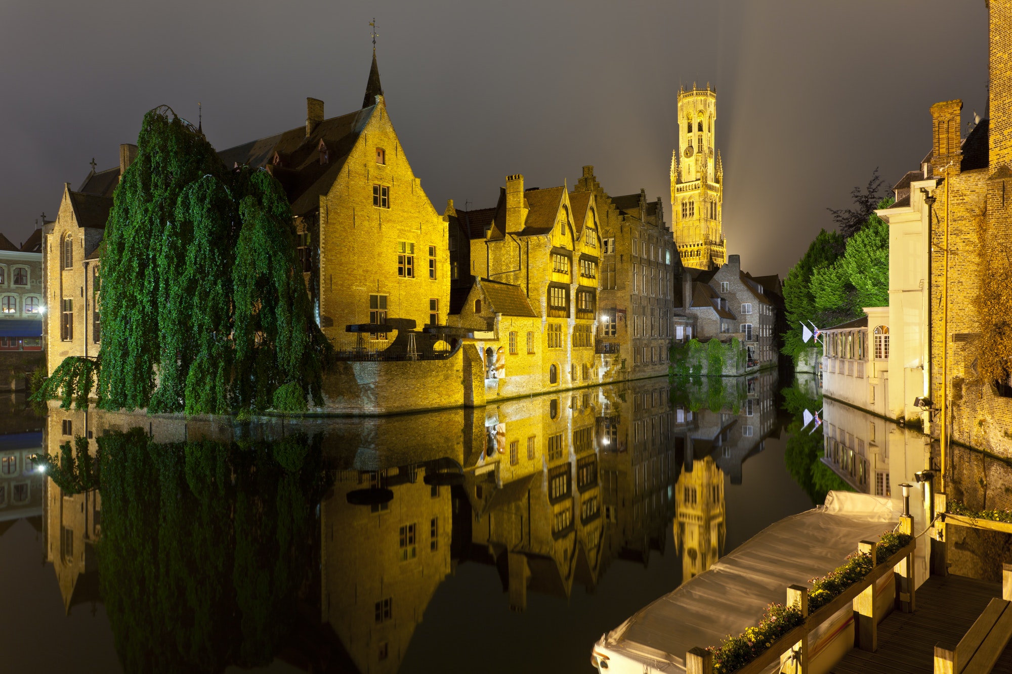 Rozenhoedkaai In Bruges At Night